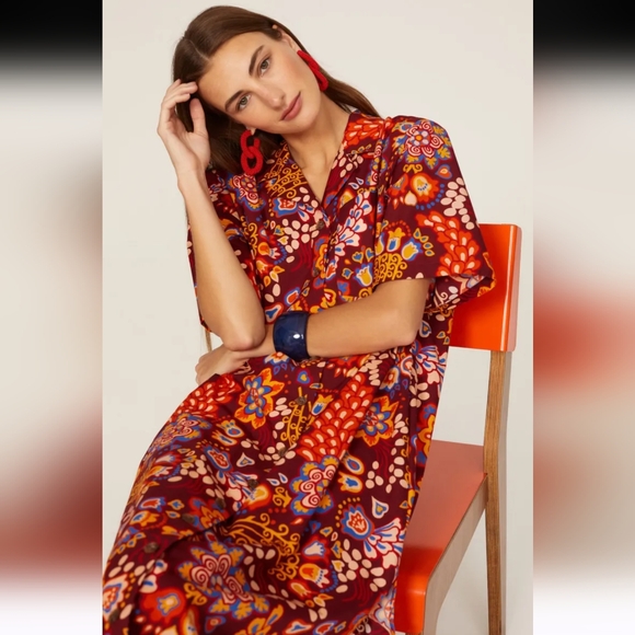 La DoubleJ Bowling Floral Maxi Dress Size XS Burgundy - Picture 2 of 10